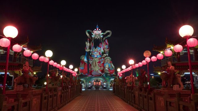 Zuoying Yuandi Temple Statue of taoist god at night, 4K time lapse