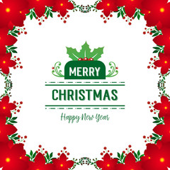 Invitation card or greeting card merry christmas and happy new year, with beautiful green leaf flower frame. Vector