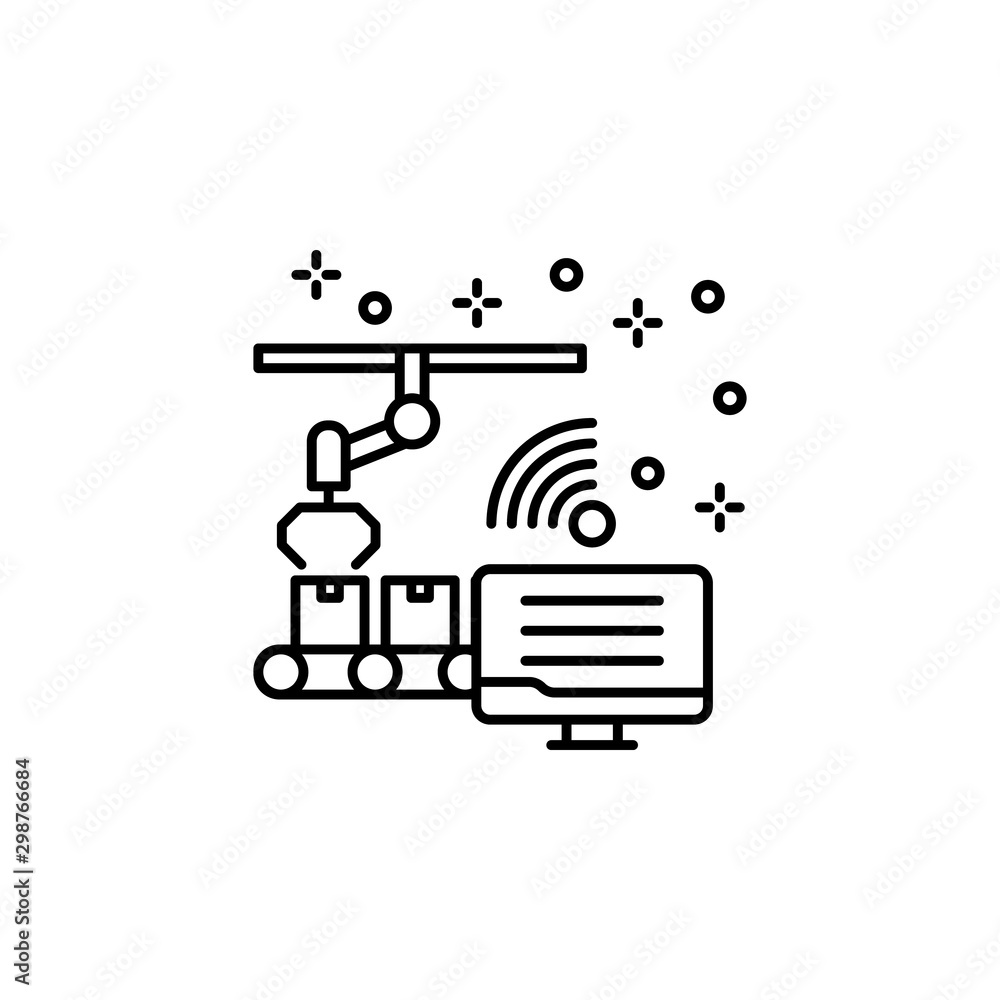 Poster computer connection robot arm icon. element of computer icon