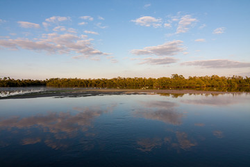 Sunset over pond in Ding Darling National Wildlife Refuge on Sanibel Island, Florida in winter.