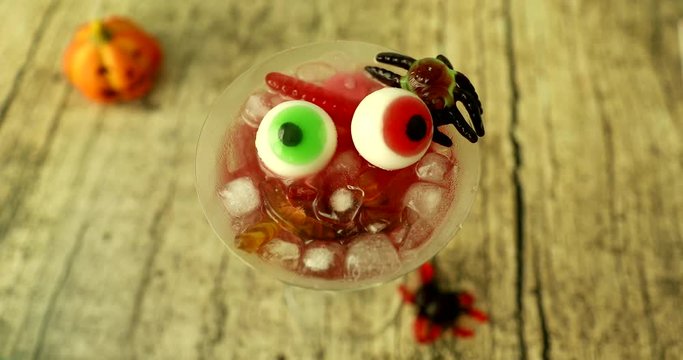 Scary eyeballs Halloween beverage (cocktail)