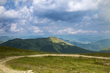 Fototapeta na wymiar Trail in the forest of the Ukrainian Carpathian Mountains