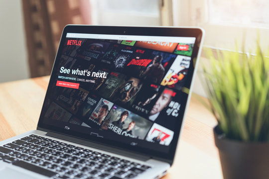 Bangkok, Thailand - October 28, 2019 : Netflix app on Laptop screen. Netflix is an international leading subscription service for watching TV episodes and movies.