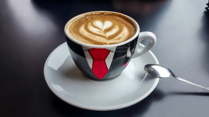 Cup of coffee on a black table