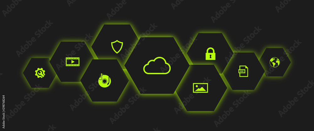 Poster polygons cloud files icons dark green