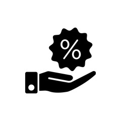 Hand and percentage signage, discount icon