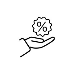 Hand and percentage signage, discount icon