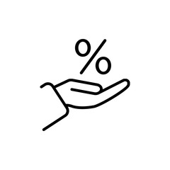 Hand and percentage signage, discount icon
