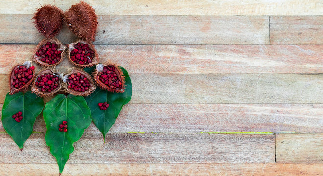 This red plant(urucum) called annatto is originally from the Indians, who used their seeds to paint the body red. It is widely used as a colorant for various purposes, mainly in the cosmetic and food