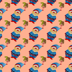 seamless pattern theme new year Santa and bump on Christmas tree
