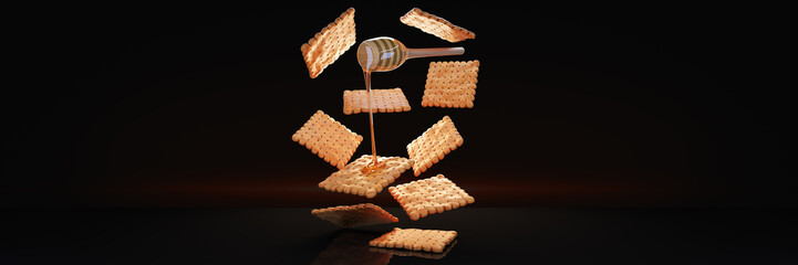 cracker and honey. 3d rendering