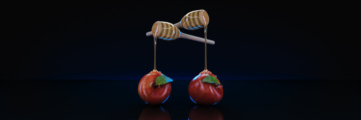 honey and apple. 3d rendering