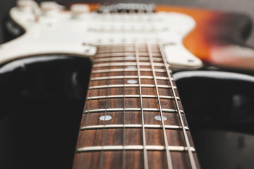 Fototapeta na wymiar Modern bass guitar, closeup view