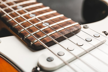 Fototapeta premium Modern bass guitar, closeup view