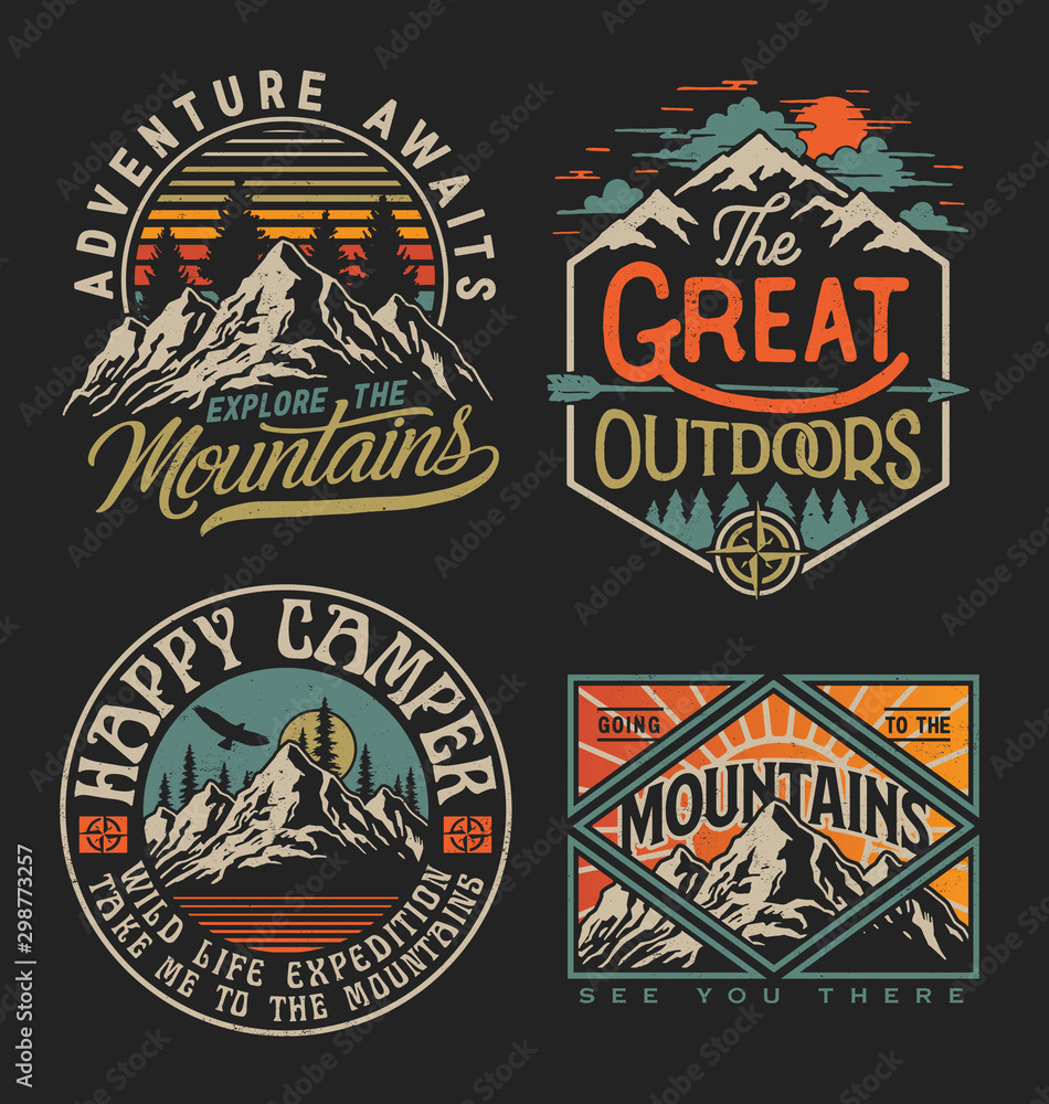 Wall mural collection of vintage explorer, wilderness, adventure, camping emblem graphics. perfect for t-shirts