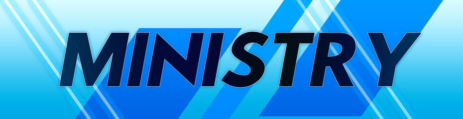 Ministry - clear black text typography isolated on blue background
