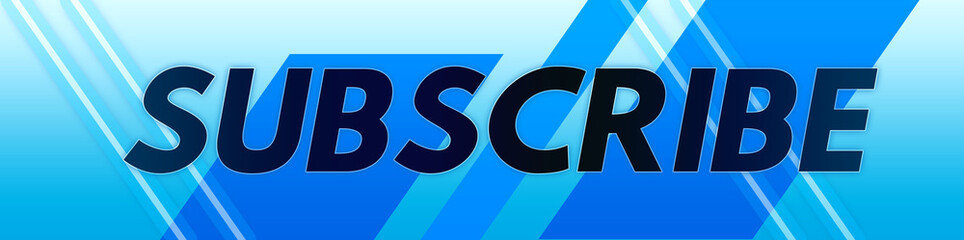 Subscribe - clear black text typography isolated on blue background