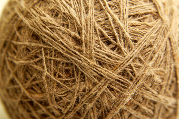 Ball of grey natural linen string top view.