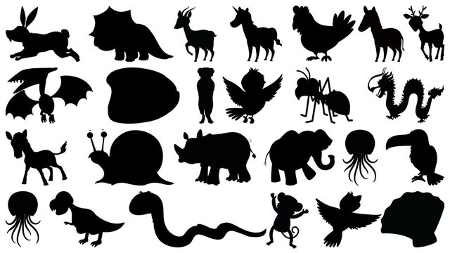 Set of sihouette isolated objects theme - wild animals