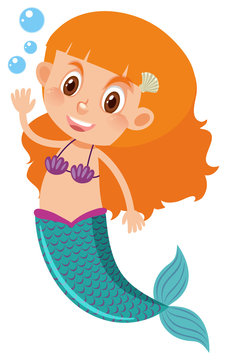 Single character of mermaid on white background