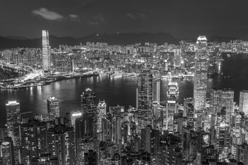 Night scene of Victoria harbor of Hong Kong City