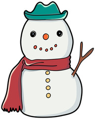 snowman with santa hat and scarf