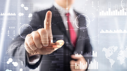 Business intelligence. Diagram, Graph, Stock Trading, Investment dashboard, transparent blurred background.