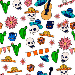 Obraz premium seamless background with hand-drawn doodle style for holiday day of the dead