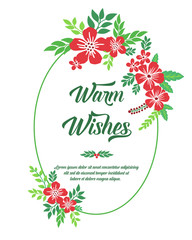 Handwitten banner warm wishes with abstract red wreath frame. Vector