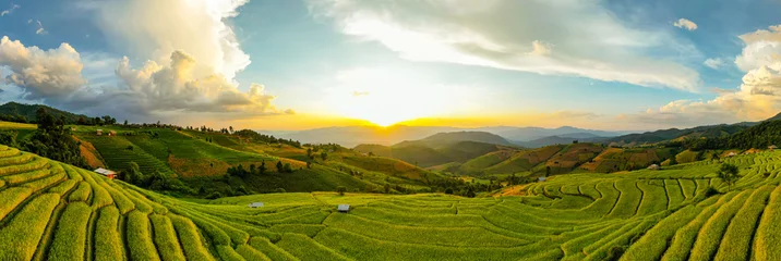 Acrylic prints Rice fields Panorama Aerial view Sunset scene of Pa Bong Piang terraced rice fields, Mae Chaem, Chiang Mai Thailand