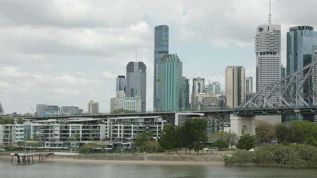 Slow Mo Wide Angle Of The South Side Of The Story Bridge Over The Brisbane River Shot From Wilson Outlook