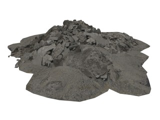 Heap of rubble and debris isolated on white 3d illustration