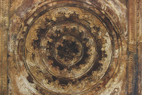 Roof of Indian Temple - Western Group of Temples in khajuraho, Madhya Pradesh, India.