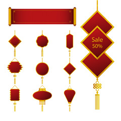 Signs for sale. Chinese pattern design. Element for Chinese New year, Lantern Festival, Sale label, or your graphic. Vector illustration.