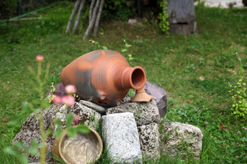 Garden decorated with clay jugs