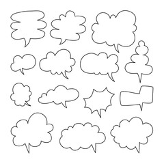 Speech bubble shaped banners,Hand drawn Doodle style thinking balloons, price tags, stickers, posters, badges, isolated on white background.