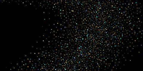 Gold, Blue stars, sprocket, shiny confetti. 