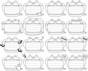Cute caiman noteboard outline set