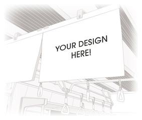 Advertisement in train. One tone vector illustration. For mockups and presentations.