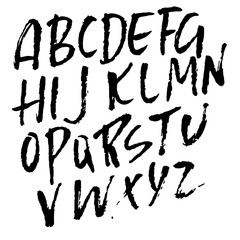 Hand drawn dry brush font. Modern brush lettering. Grunge style alphabet. Vector illustration.