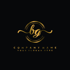 BG Initial handwriting logo design with golden brush circle. Logo for fashion,photography, wedding, beauty, business