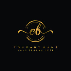 CB Initial handwriting logo design with golden brush circle. Logo for fashion,photography, wedding, beauty, business