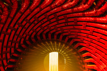 Stator generators of a big electric motor in the coal fired power plant with copy space for text.