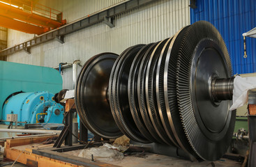 Stator generators of a big electric motor in the coal fired power plant with copy space for text.