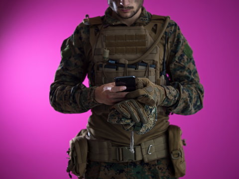 soldier using smartphone