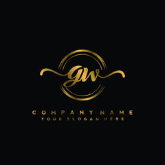 Fototapeta premium GW Initial handwriting logo design with golden brush circle. Logo for fashion,photography, wedding, beauty, business