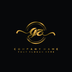 GZ Initial handwriting logo design with golden brush circle. Logo for fashion,photography, wedding, beauty, business