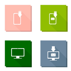 Vector illustration set of a modern computer monitor with arrow. Iincoming call image and incoming message.