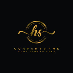 Fototapeta premium HS Initial handwriting logo design with golden brush circle. Logo for fashion,photography, wedding, beauty, business