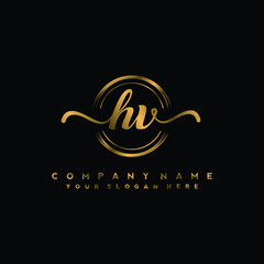 Fototapeta premium HW Initial handwriting logo design with golden brush circle. Logo for fashion,photography, wedding, beauty, business